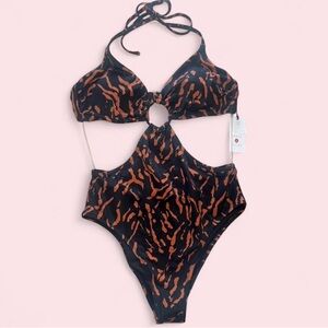 🤎🖤Shade & Shore Black + Brown Cut-Out One-Piece Swimsuit Size M (8-10)